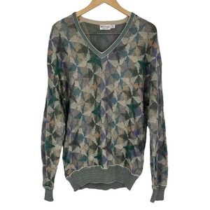 Vintage St.‎ Croix Knits Sweater V-Neck Abstract Geometric Purple Green Medium